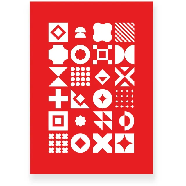 Yisual Poster 50x70 cm - Geometrische Vormen - Rood - Wit - Abstract - Vintage - Muurdecoratie - Wanddecoratie