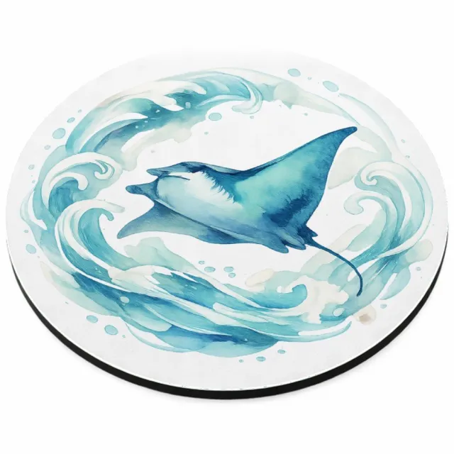 Mr Cadeautjes MDF magnetische fotolijst rond Ø 9,5 - design Een sierlijke wind- en watercirkel rond een vliegende mantar | cadeau Wit