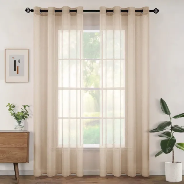 Unyqoos Transparante Voile Gordijnen Set met Inslagringen voor Moderne Interieurs beige