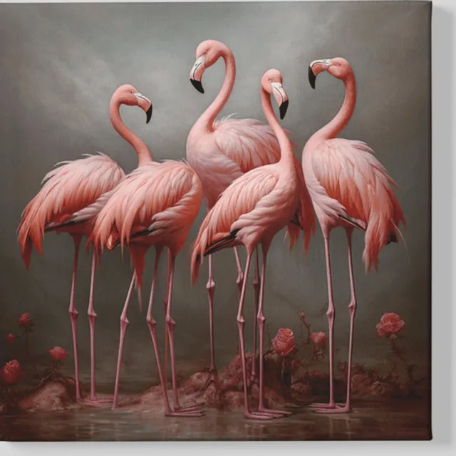 Trendex Global Vierkant Canvas Schilderij - Flamingo's - 100x100x2 cm Roze