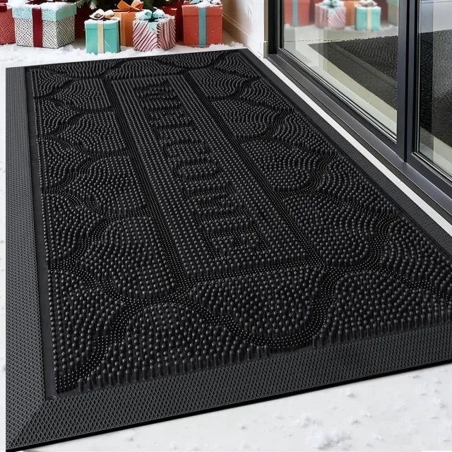 Unyqoos rubberen deurmat voor binnen en buiten met antislip en vuilafstotende eigenschappen zwart