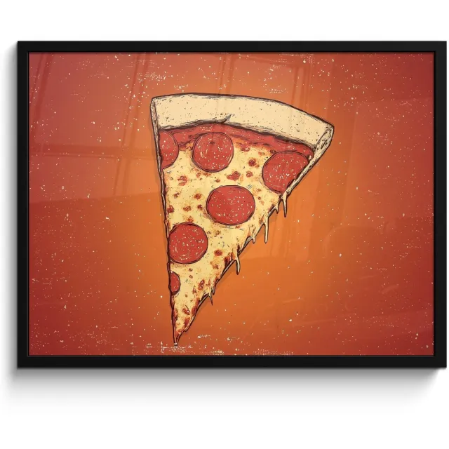 FrameYourWall Poster in lijst - Fotolijst 70x50 cm - Posters - Pizza - Kaas - Rood - Pepperoni - Posterlijst zwart - Decoratie - Wanddecoratie woonkamer - Muurdecoratie slaapkamer Pizza - Kaas - Pepperoni