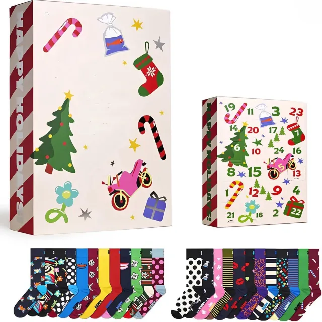 Pyreta adventskalender 2026 - adventskalender - aftelkalender voor kerst - Unisex kerstsokken-aftelkalender 24 paar - – Verrassingscadeau voor de kerstperiode- vakantie-aftelkalender cadeaus