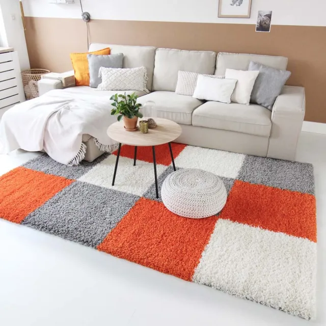 Tapeso Geblokt vloerkleed - Shaggy Trend oranje 200x290