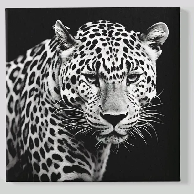 Trendex Global Canvas Schilderij - Wilde Dieren - Luipaard - Grijs - Portret - 100x100x2 cm