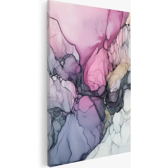 Saammp Canvas Schilderij - Marmer - Kunst - Paars - Abstracte wanddecoratie- 40x60 - Foto op canvas - Wanddecoratie - Muurdecoratie Woonkamer - Kantoor Decoratie Multicolor
