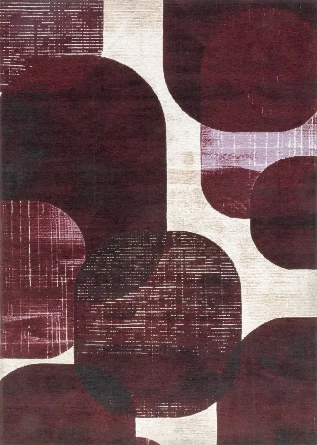 Acsento Bubbles Burgundy Vloerkleed - 240 x 340 cm - Paars,Rood - Rechthoekig - Acryl, Polyester, Katoen - Woonkamer, Eetkamer, Slaapkamer - Abstract - Modern, Design