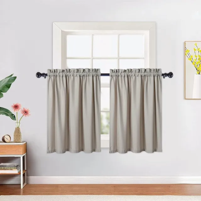 Triumpunpre Waterdicht keukengordijn seersucker polyester, naturel, 76 x 76 cm, 2 stuks