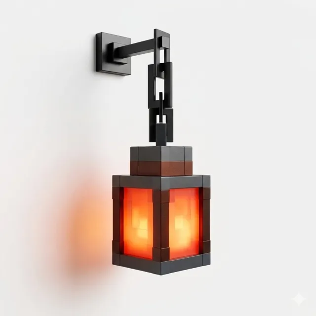 Minecraft Pixel Art Nachtlampje - Draagbare Retro Lantaarn - 16 Kleuren RGB - DIY Sfeerlicht Bruin/Grijs (Hout textuur)