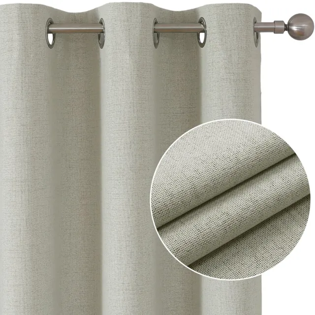 Ibenzoa Dubbellaagse Verduisteringsgordijnen met Linnenlook, 2 Stuks, Thermisch Isolatiepaneel voor Slaapkamer lichtbeige