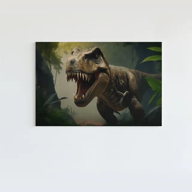 Trendex Global Canvas Schilderij - Dinosaurus - Tyrannosaurus Rex - 90x60x2 cm Groen