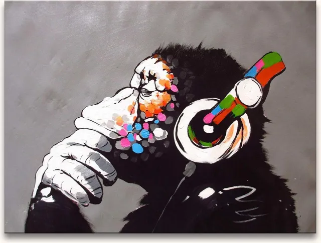 Grootmeesters ® Handgeschilderd schilderij Olieverf op Canvas - Banksy's Monkey multi