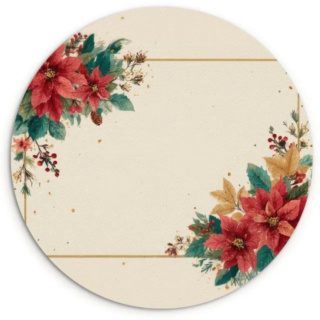 WallCircle Wandcirkel 60x60 cm - Muurcirkel Kerst - Poinsettia - Omlijsting - Kleurrijk - Muurdecoratie woonkamer - Wanddecoratie slaapkamer - Kamer decoratie accessoires - Ronde schilderijen