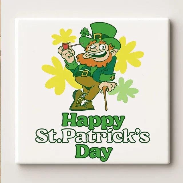 Nevolis Happy St. Patrick’s Day Decoratieve Keramische Tegel 15x15 cm – Iers Leprechaun Ontwerp – Perfect Cadeau & Huisdecoratie voor Sint-Patrick’s Dag Multi Color