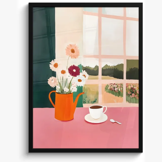 FrameYourWall Poster in lijst - Fotolijst 50x70 cm - Posters - Bloemen - Koffie - Raam - Posterlijst zwart - Decoratie - Wanddecoratie woonkamer - Muurdecoratie slaapkamer