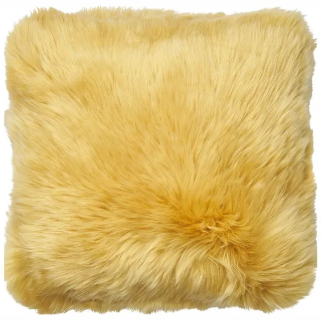 Sheepskin House Langharig Schapenvacht Kussen - Dubbelzijdig - Nieuw- Zeelandse - 45x45 cm Coral Yellow