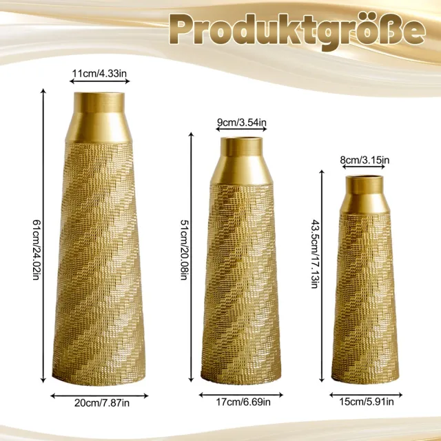 FloraGrace Vaas 3 Delig Set Handgemaakt Metaal Goud 61 51 43 5 cm Getextureerd Voor Binnen Woonkamer Hal Modern