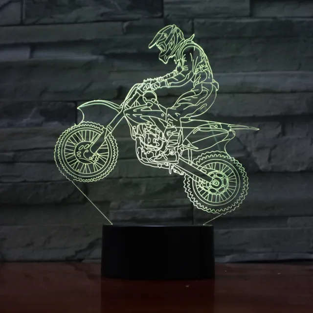 MC Living 3D Led Lamp Met Gravering - RGB 7 Kleuren - Motor Crosser