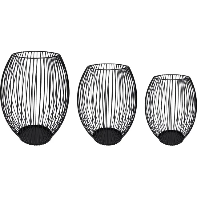 QUVIO Kaarsenhouder met frame - Kaarsenstandaard - Kaarsenhouder zwart - 3 maten - Rond - Metaal - Zwart Set van 3