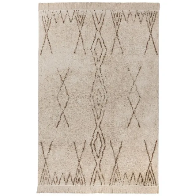 Padiro stijlvol laagpolig vloerkleed - crème / offwhite - geometrisch boho-patroon - met franjes - voor vloerverwarming - van katoen beige