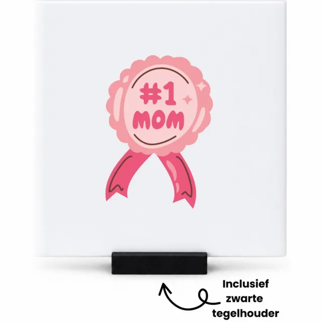 Hacebo #1 mom tegeltje met tegelhouder - Liefste mama - Mom - tegeltjes met tekst - moederdag cadeautje - Cadeau voor mama - Verjaardag - Geschenk - Cadeau - Gift - spreuktegels - 10.8x10.8 CM Wit