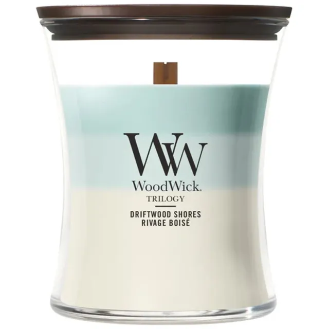 Woodwick Hourglass - Trilogy Driftwood Shores - Medium Geurkaars - 60 branduren Meerkleurig