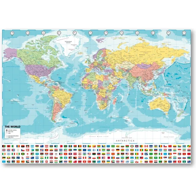 Wereldkaart Posterpoint Wereldkaart poster - 50 x 70 cm - luxe papier - vlaggen - mooie en overzichtelijke wereldkaart multi