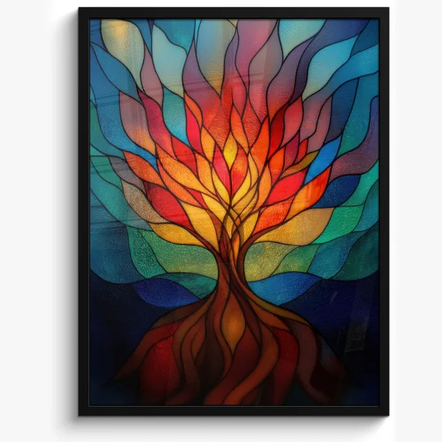 FrameYourWall Poster in lijst - Fotolijst 50x70 cm - Posters - Sierglas - Boom - Rood - Vlakken - Posterlijst zwart - Decoratie - Wanddecoratie woonkamer - Muurdecoratie slaapkamer