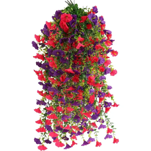 PZCC Kunstplant - Hangplant Kunstbloemen - 4 Stuks Kunst Petunia Hangplanten 75 cm - UV-Bestendige Hangende voor Buiten en Binnen - Nep herfsthangbloemen - Veranda en Woondecoratie Roze/Paars