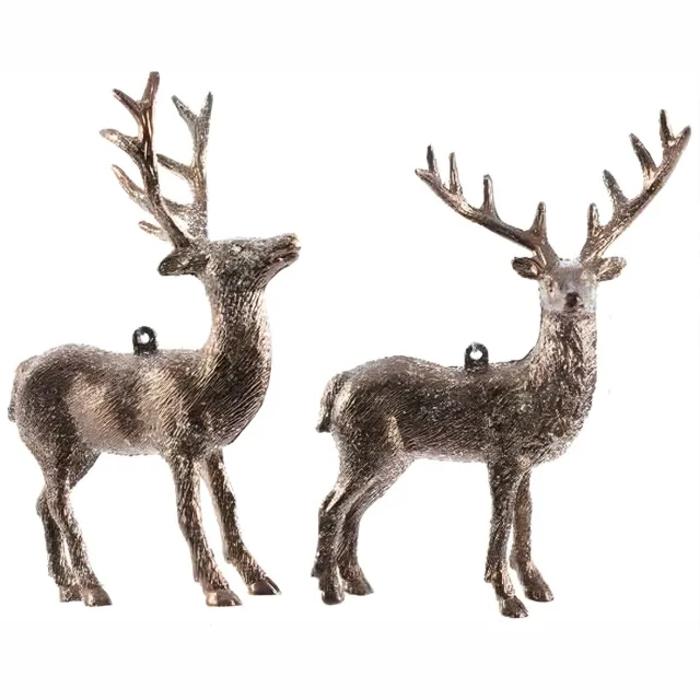 Decoris 1x Kersthangers figuurtjes hertje met glitters koperbruin 14 cm - Herten dieren thema kerstboomhangers
