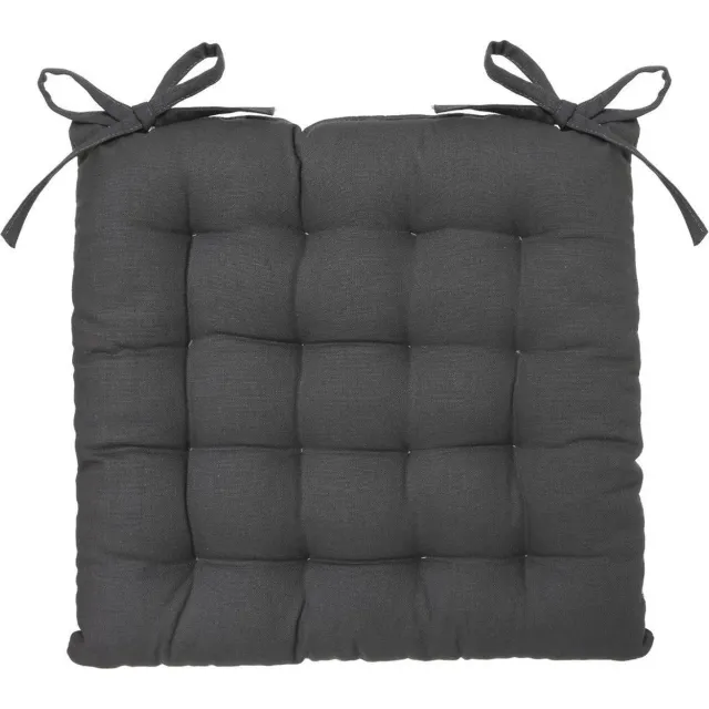 Atmosphera Stoelkussen Loria 38 x 38 cm - Met 2 lintjes - 100% katoen - Donker grijs