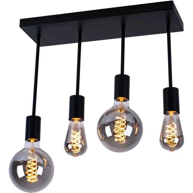 Globo Plafondlamp Hanglamp Hanglamp Eetkamerlamp, 4 vlammen, zwart metaal, 4x E27 stopcontacten, LxBxH 45x15x34cm
