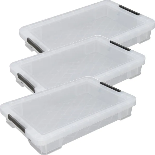 Whitefurze Opbergbox - 3x stuks - 12 liter - Transparant - 55 x 36 x 9 cm - kunststof - opslag oplossingen - kist - met deksel