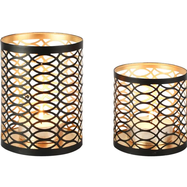 dekoratief Set 2 Waxinelichthouders 'Cascada Spiral', zwart/goud, metaal, 10x10x14cm | A258094