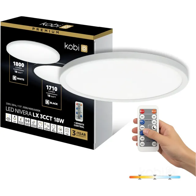Kobi LED-plafondlamp met bewegingssensor - 18W - IP54 - 30cm - Instelbaar wit licht - Afstandsbediening - Wit