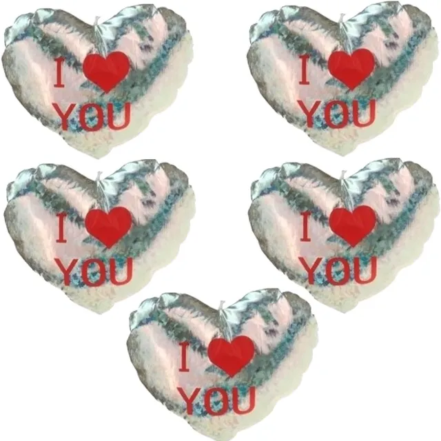 Krüger & Gregoriades Sierkussen - 5x - zilver - 14 cm - glimmend - hart I Love You - Valentijn - hart kussen - pluche