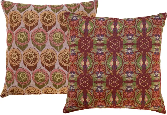 NIN-NIT Roses Classiques kussen - 100% geweven katoen - sierkussen met bloemen - rozen en bladeren print - rood - Bordeaux - lila - roze - groen - oranje - multicolor - 50x50 cm