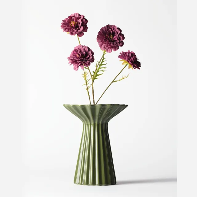 HEMA Vaas ⌀20x24.5cm Zwier keramiek ribbel groen (groen)