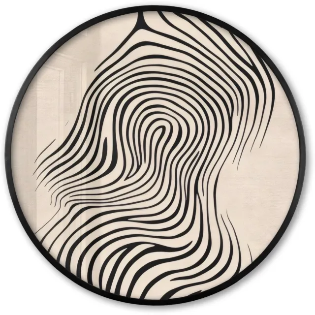 FrameYourWall Poster in lijst Rond - Fotolijst 80x80 cm - Posters - Lijnen - Abstract - Golvend - Zwart - Ronde posterlijst zwart - Decoratie - Wanddecoratie woonkamer - Muurdecoratie slaapkamer