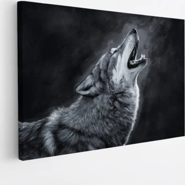 Saammp Canvas Schilderij - Huilende Wolf - Natuur - Dieren - 50x40 - Foto op canvas - Wanddecoratie - Muurdecoratie Woonkamer - Slaapkamer decoratie - Canvas Print Multicolor