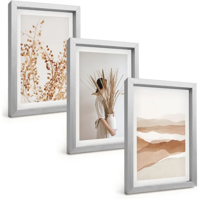 TULUP 4-Delige Schilderij Set - Abstracte plantmotieven in rustieke boho-stijl - 20 x 30 cm - Wanddecoratie - Schilderijen Set - Kantoor - Stijlvolle Muurdecoratie Zilveren lijst