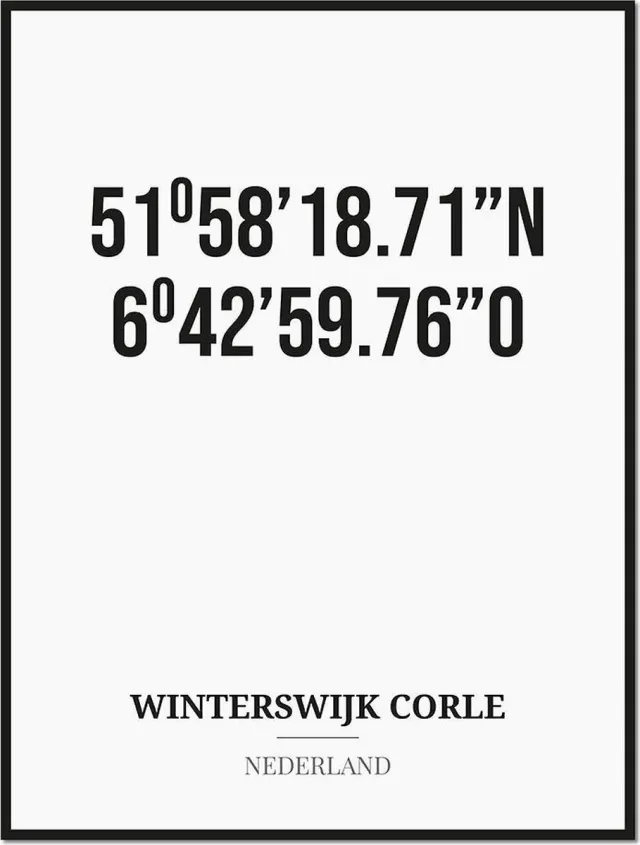 Studio216 Poster/kaart WINTERSWIJK CORLE met coördinaten zwart, wit