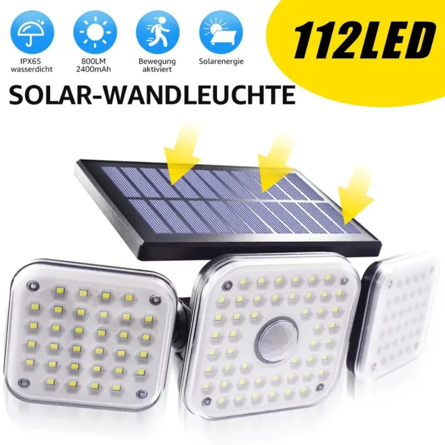 ElectroGoods Solar Buitenlamp met Bewegingssensor - Wandlamp met Sensor - Zonne-energie - 112LED's - IP65 - Zwart czarny-3