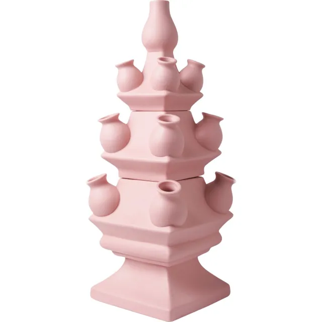 Heinen Delfts Blauw Tulpenvaas - Roze - 3-delig - Collectie KLEI - 40cm