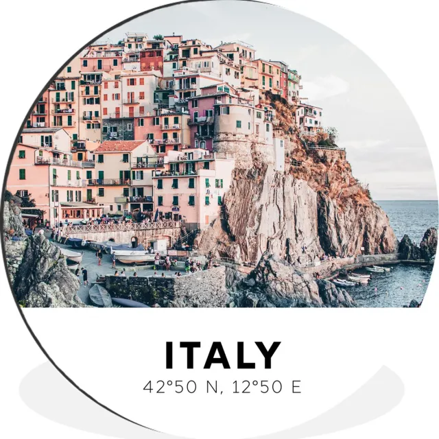 WallCircle Wandcirkel - Muurcirkel - Zee - Cinque Terre - Italië - Amalfi - Aluminium - Dibond - 140x140 cm - Binnen en Buiten Multicolor