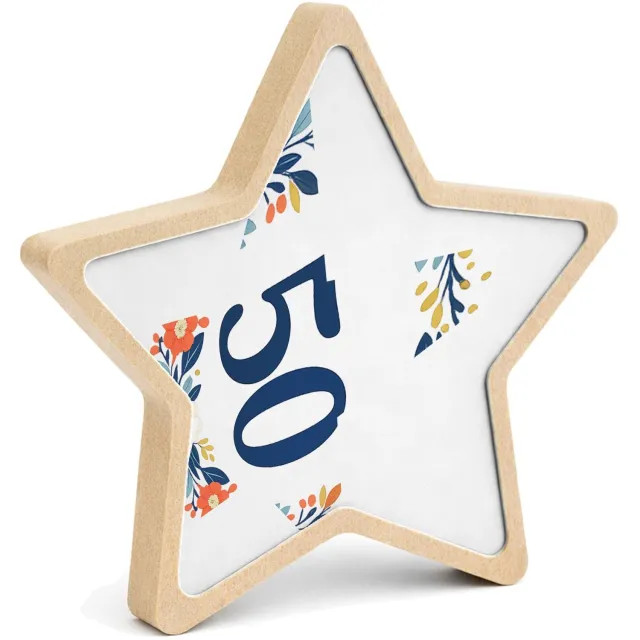 Mr Cadeautjes MDF fotolijst ster 14 x 13,5 - design Mijlpaalverjaardag met een speelse plantenslinger en groot c | cadeau Wit