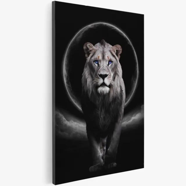 Saammp Canvas Schilderij - Leeuw met maan - Abstract - Dieren - 60x90 - Foto op canvas - Wanddecoratie - Muurdecoratie Woonkamer - Slaapkamer decoratie - Canvas Print Multicolor