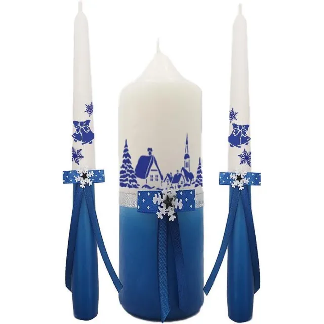 Van Licht Kerstkaarsen, Kerst Cadeau set van 3 stuks wit/blauw