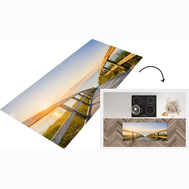 KitchenYeah Keukenloper - Loper keuken - Kalm strand in Duitsland bij zonsondergang - 120x50 cm - Keukenloper vinyl Multicolor