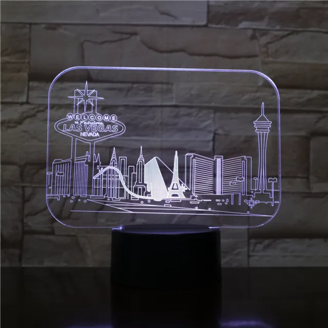 MC Living 3D Led Lamp Met Gravering - RGB 7 Kleuren - Las Vegas